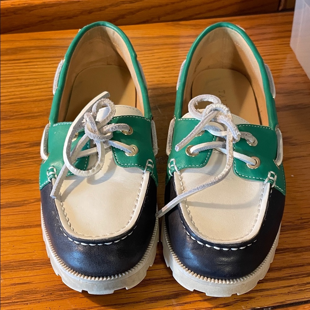 Talbots green white and navy top siders